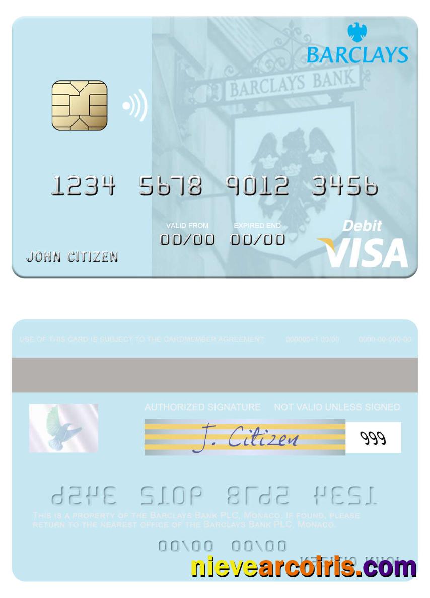 Monaco Barclays Bank PLC visa debit card